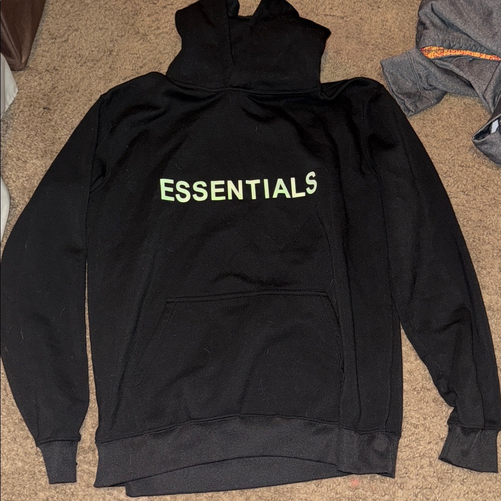 Essentials Black Hoodie with White Logo